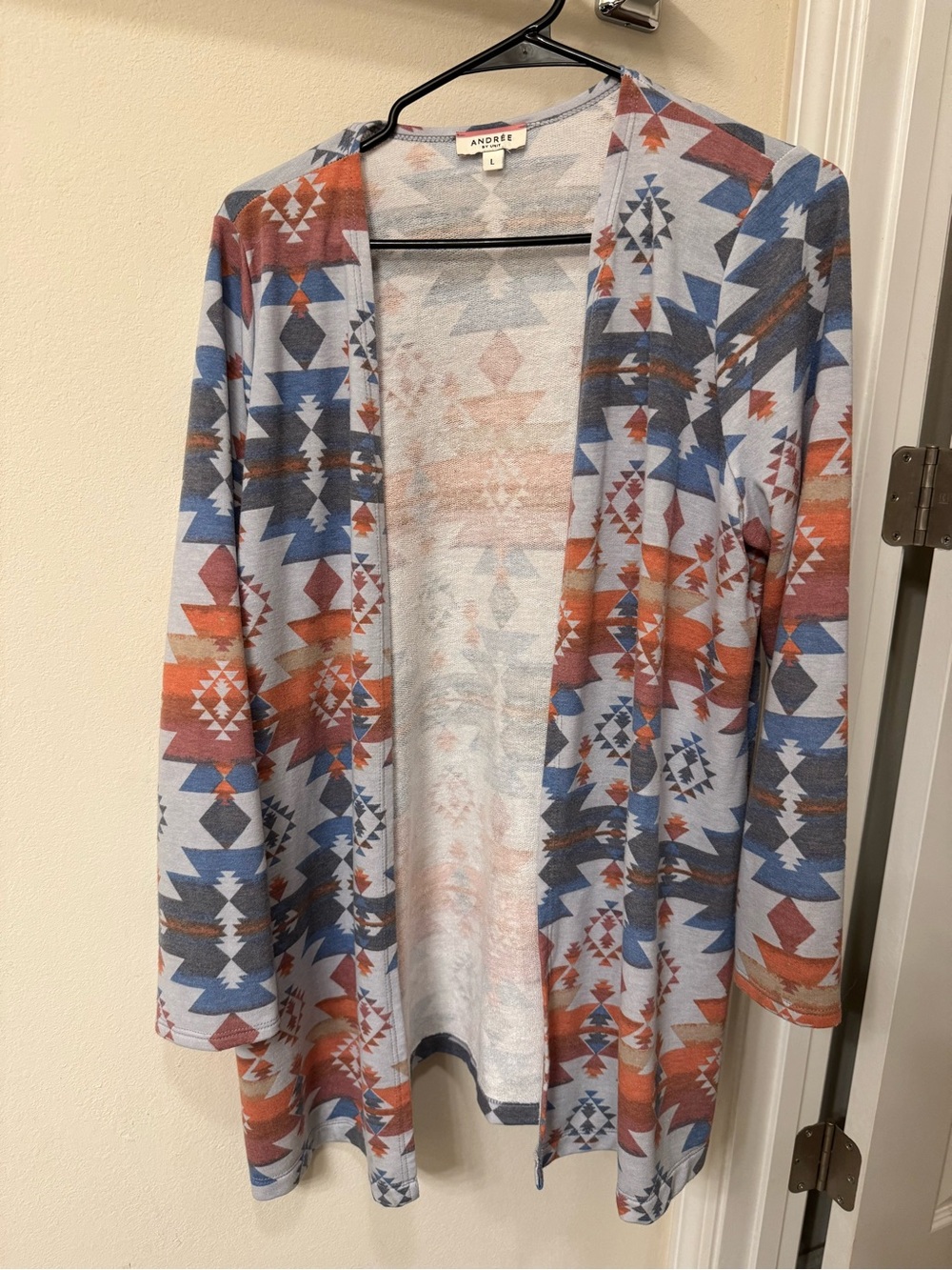 Andrée by Unit Aztec Print Open Front Cardigan Large Boho Southwestern